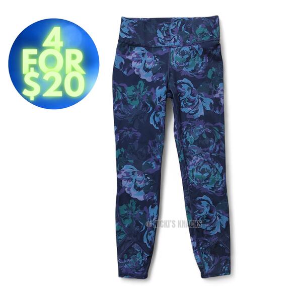 4/$20 - All in Motion Girls Navy Blue Floral Activewear Leggings Size M 7/8 - Picture 1 of 5